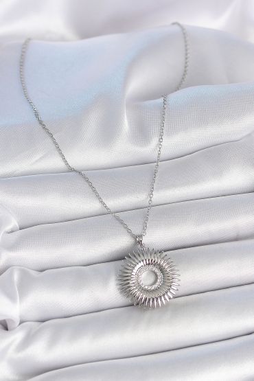 316L Çelik Gümüş Renk Zincir Zirkon Taşlı Nova Yıldız Model Kadın Kolye - TJ-BKO10046