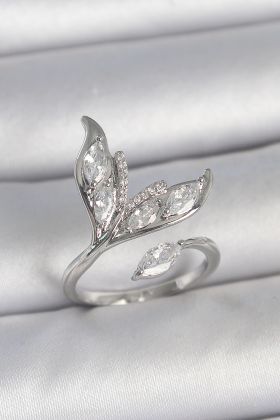 Pirinç Gümüş Renk Zirkon Taşlı Balık Kuyruğu Model Ayarlanabilir Kadın Yüzük - TJ-BYK3744