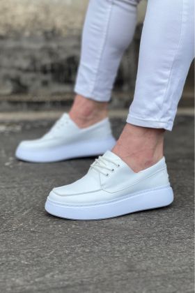 Beyaz Cilt Ortopedik Taban Erkek Casual Ayakkabı
