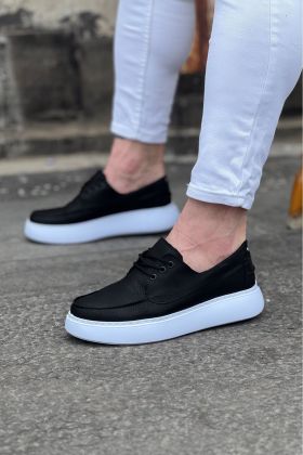 Siyah Cilt Ortopedik Taban Erkek Casual Ayakkabı