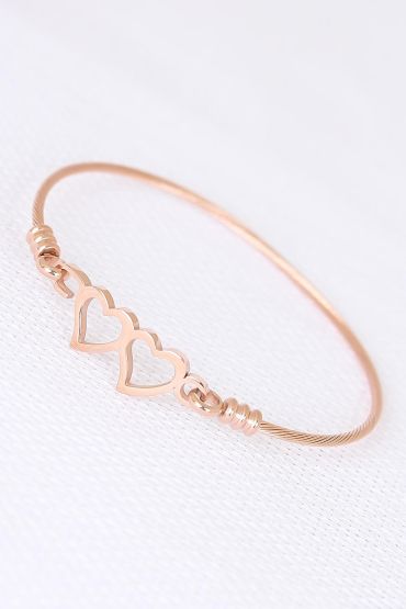 Rose Çelik Çift Kalp Figürlü Erkek Kelepçe Bileklik - TJ-EB1899