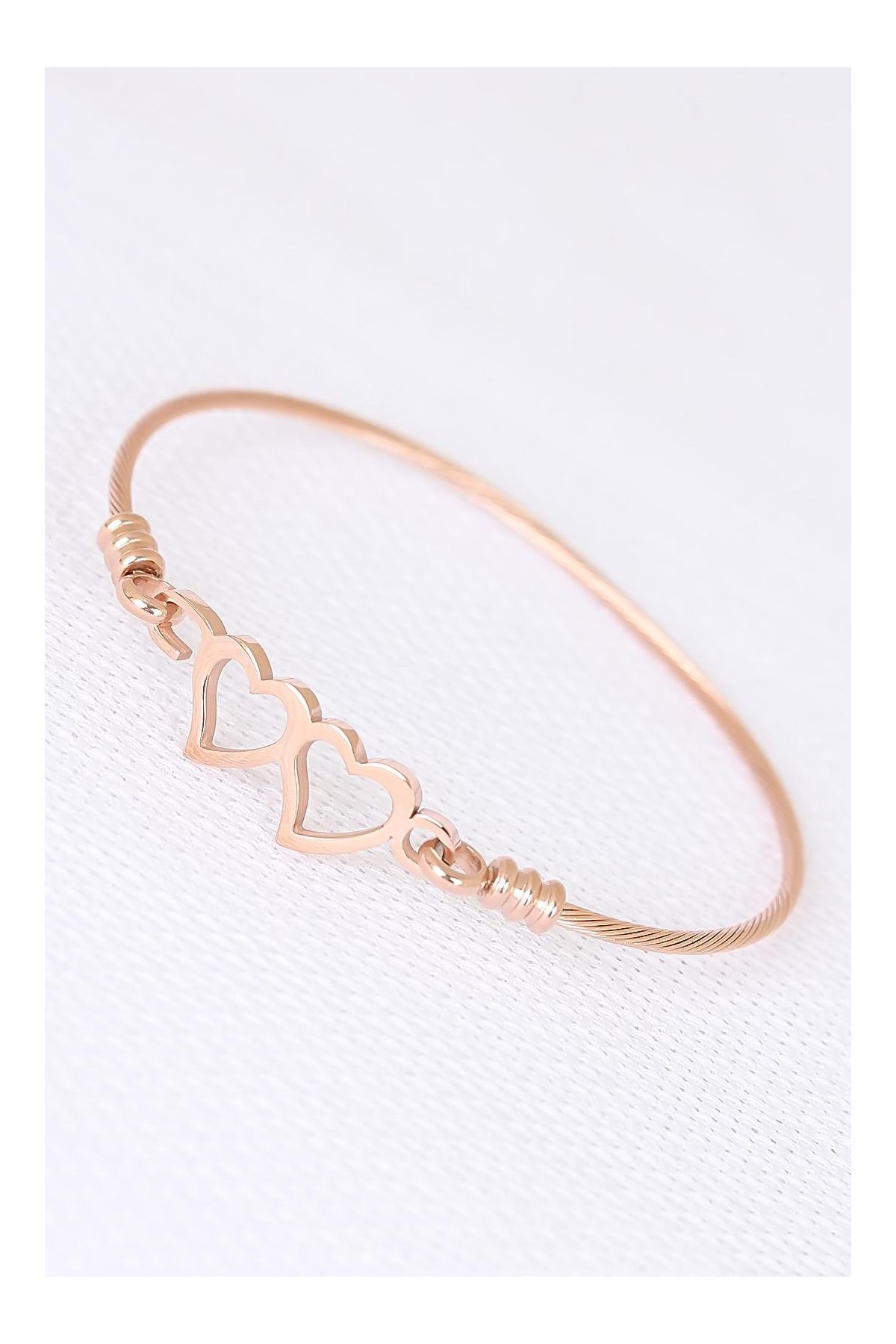 Rose Çelik Çift Kalp Figürlü Erkek Kelepçe Bileklik - TJ-EB1899