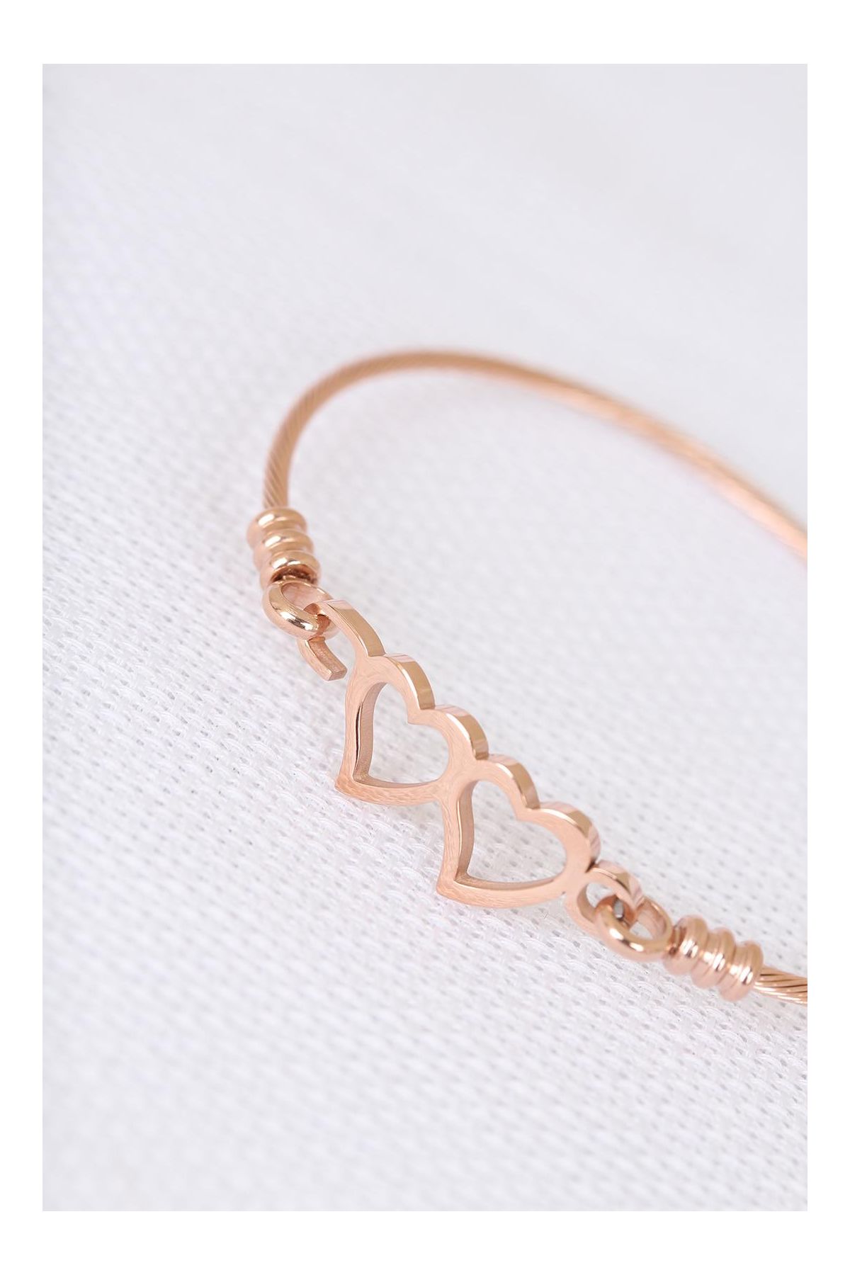 Rose Çelik Çift Kalp Figürlü Erkek Kelepçe Bileklik - TJ-EB1899