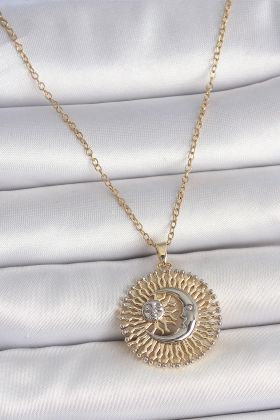 316L Çelik Gold Renk Mix Renk Ay Güneş Model Kadın Kolye - TJ-BKO10095