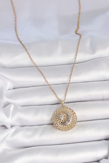 316L Çelik Gold Renk Mix Renk Ay Güneş Model Kadın Kolye - TJ-BKO10095