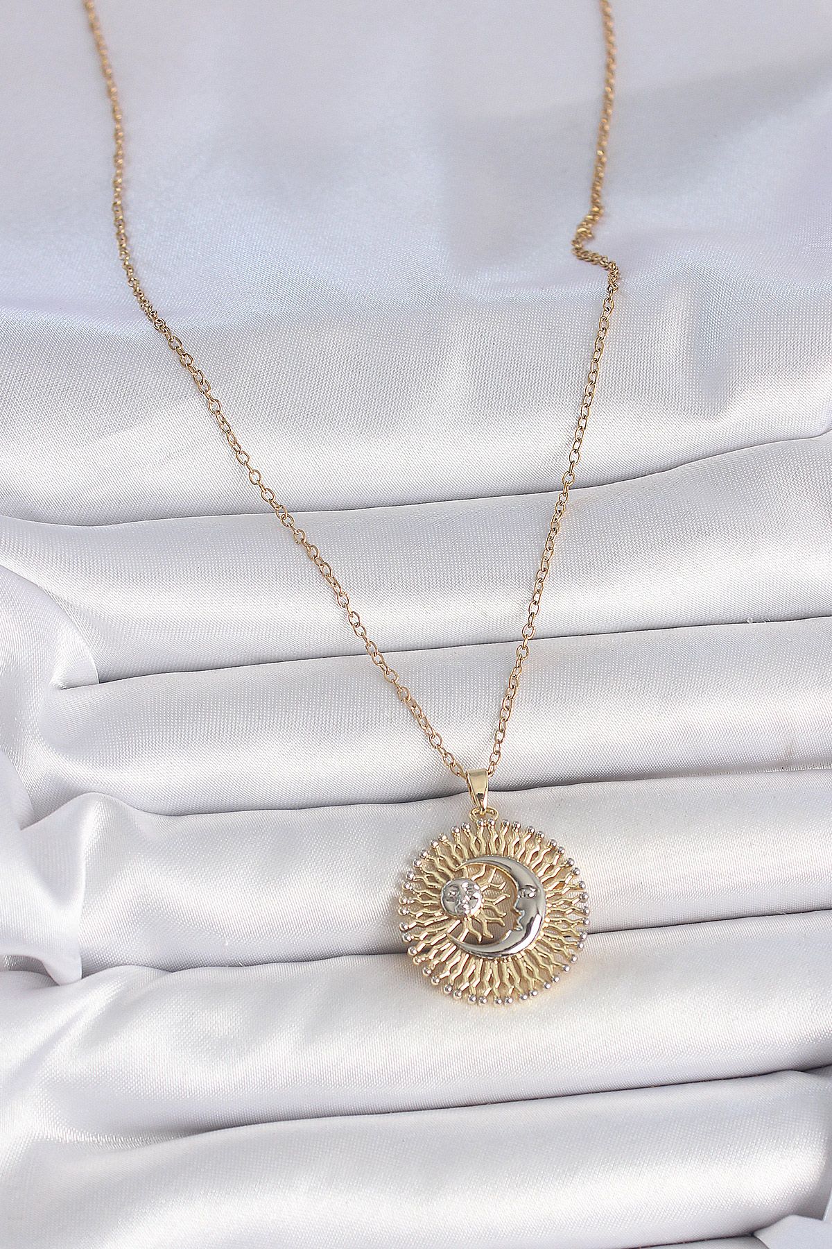 316L Çelik Gold Renk Mix Renk Ay Güneş Model Kadın Kolye - TJ-BKO10095