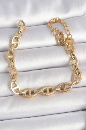 316L Çelik Gold Renk Zincir Model Kadın Bileklik - TJ-BB6955