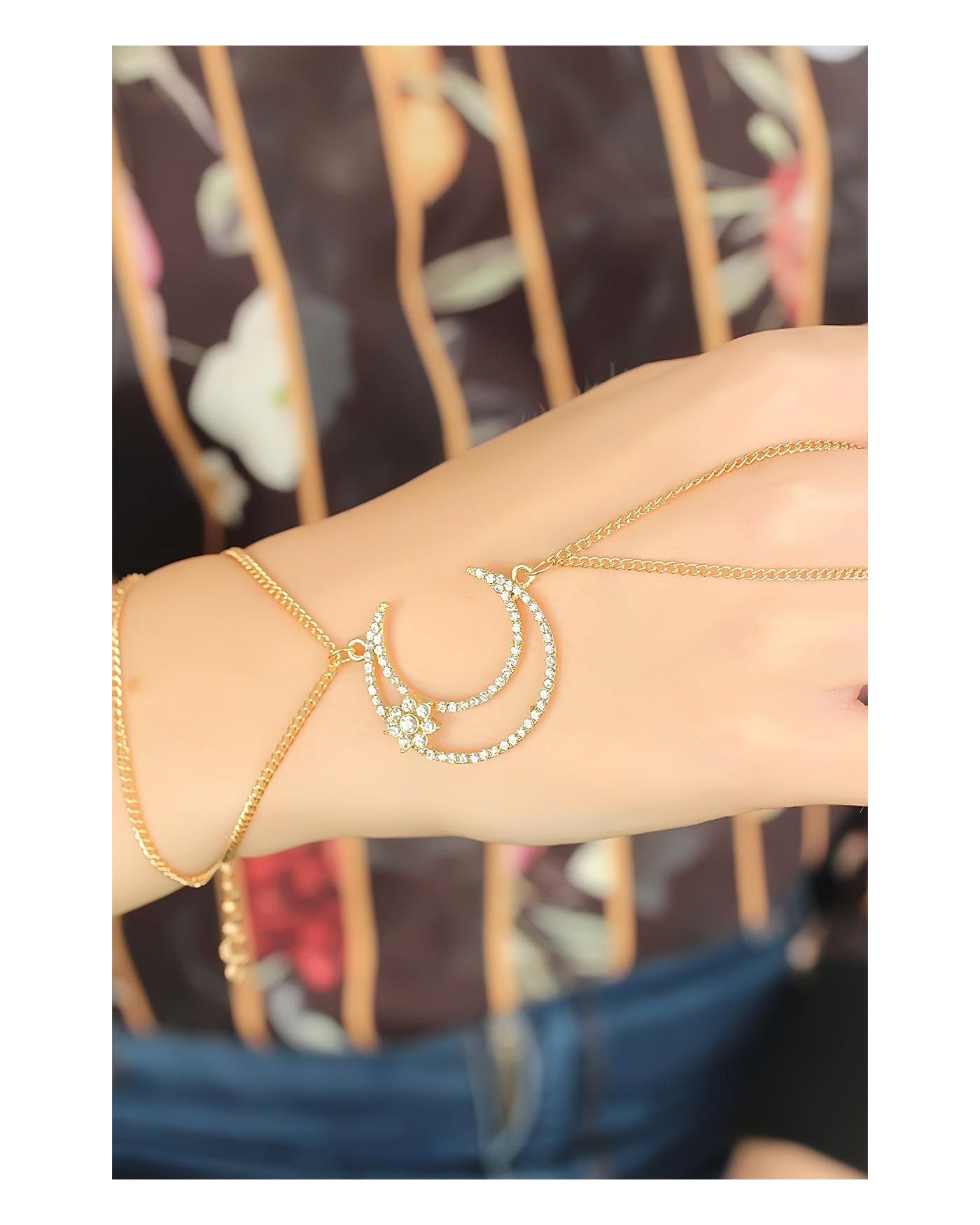 Gold Renk Zirkon Taşlı Ay Tasarım Şahmeran Bileklik - TJ-SN469