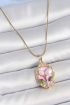 316L Çelik Gold Renk Zincir Pembe Mineli İncili Çiçek İşlemeli Portre Model Kadın Kolye - TJ-BKO10148
