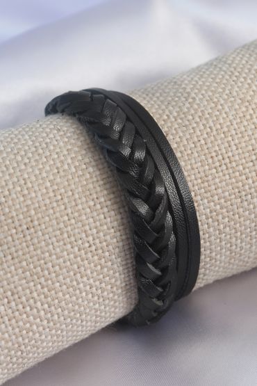 Siyah Burgu Model Deri Erkek Bileklik - TJ-EB3588