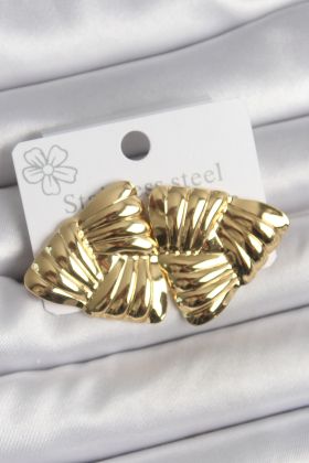 316 Çelik Gold Renk İşlemeli Üçgen Model Kadın Küpe - TJ-BKP10524
