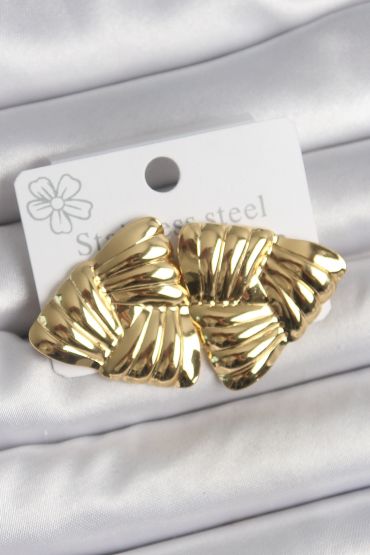 316 Çelik Gold Renk İşlemeli Üçgen Model Kadın Küpe - TJ-BKP10524