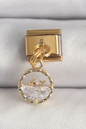 316L Çelik Gold Renk Sallantı Zirkon Taşlı Balina Model Nomination Charm - TJ-BC1339