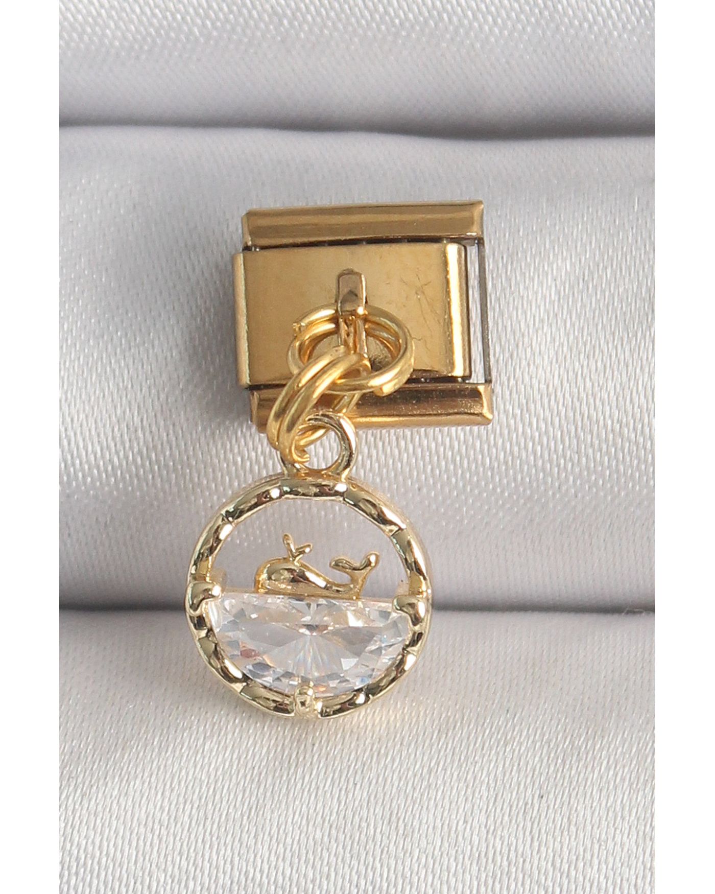 316L Çelik Gold Renk Sallantı Zirkon Taşlı Balina Model Nomination Charm - TJ-BC1339