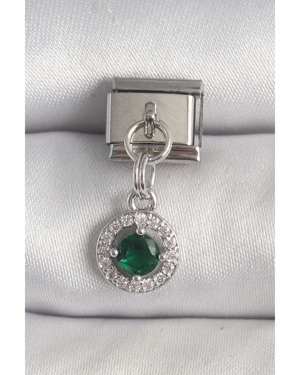 316L Çelik Gümüş Renk Sallantı Yeşil Zirkon Taşlı Nomination Charm - TJ-BC1376