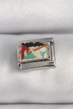 316L Çelik Gümüş Renk Renkli Palet Fırça İşlemeli Model Nomination Charm - TJ-BC1386