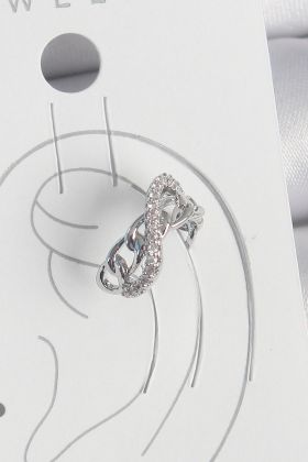 Pirinç Gümüş Renk Zirkon Taşlı Zincir Sonsuzluk Model Kadın Kıkırdak Küpe - TJ-BKP10553