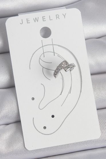 Pirinç Gümüş Renk Zirkon Taşlı Kadın Kıkırdak Küpe - TJ-BKP10556