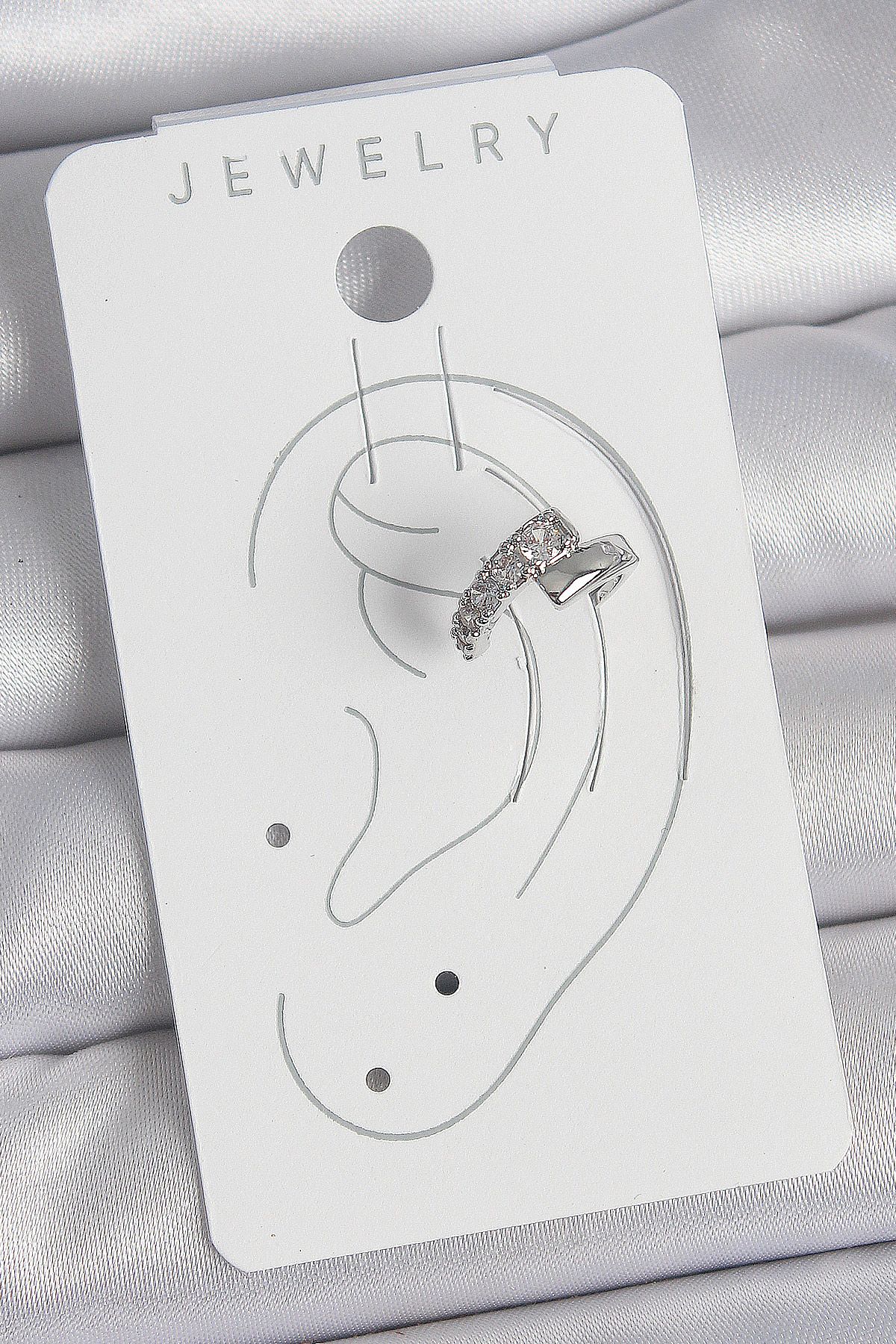 Pirinç Gümüş Renk Zirkon Taşlı Kadın Kıkırdak Küpe - TJ-BKP10556