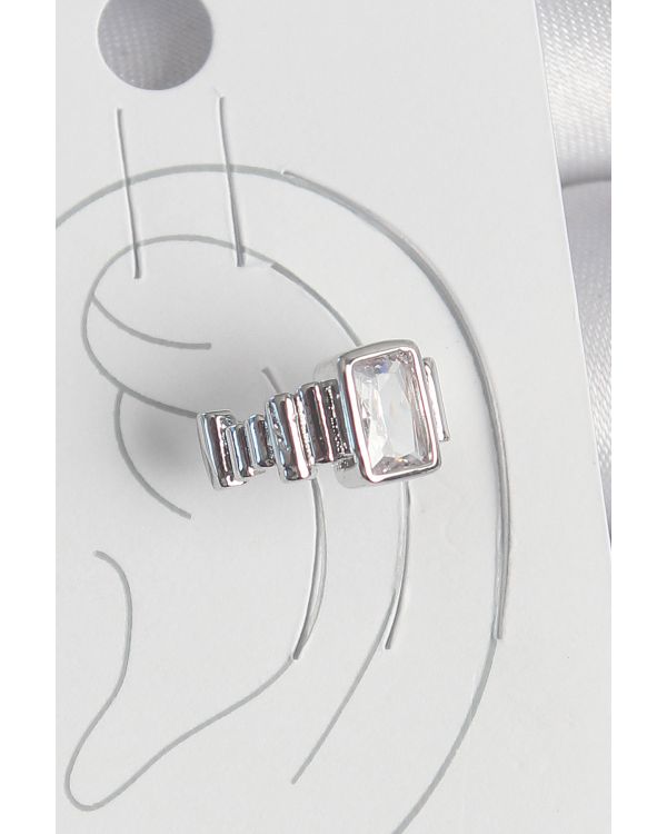 Pirinç Gümüş Renk Kare Zirkon Taşlı Kadın Kıkırdak Model Küpe - TJ-BKP10560