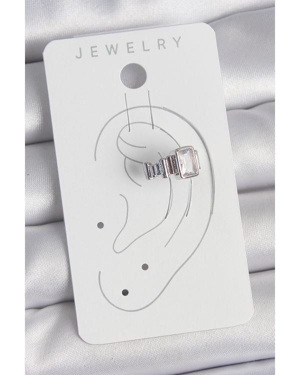 Pirinç Gümüş Renk Kare Zirkon Taşlı Kadın Kıkırdak Model Küpe - TJ-BKP10560