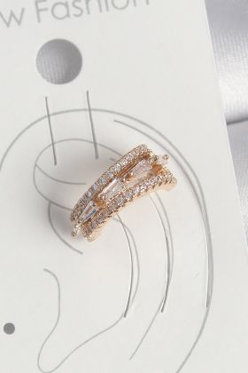 Pirinç Gold Renk Zirkon Taşlı 3'Lü Sıralı Model Kadın Kıkırdak Küpe - TJ-BKP10580