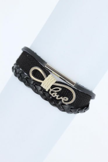Metal Aksesuarlı Siyah Renk Deri Bileklik - TJ-EB1716