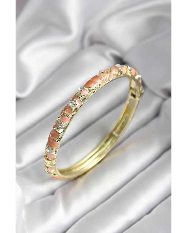 Mineli Pirinç Yavru Ağzı Çiçek Desenli Zirkon Taşlı Gold Renk Kadın Kelepçe - TJ-BB7017