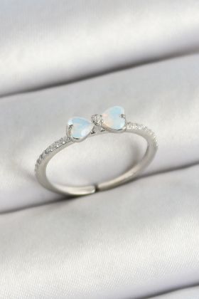 Pirinç Fiyonk Figürlü Zirkon Taşlı Gümüş Renk Ayarlanabilir Kadın Yüzük - TJ-BYK3765