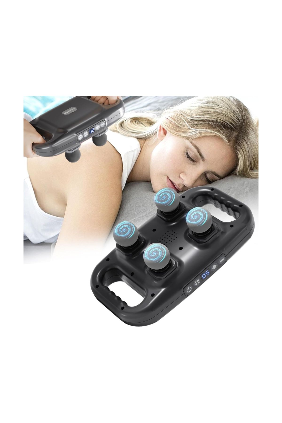 4 Başlıklı Masaj Tabancası Ergonomik Derin Doku Sırt ve Boyun Masaj Aleti Ağrı ve Sızı Giderici