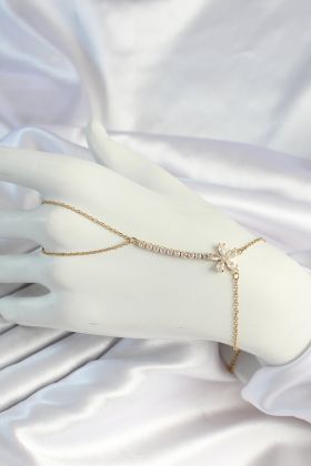 316L Çelik Gold Renk Zincirli Zirkon Taşlı Çiçek Figürlü Şahmeran - TJ-SN659