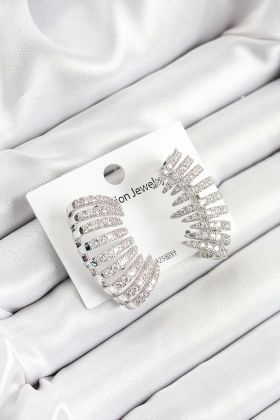 Pirinç Zirkon Taşlı Çoklu Görünümlü Model Gümüş Renk Kadın Küpe - TJ-BKP10631