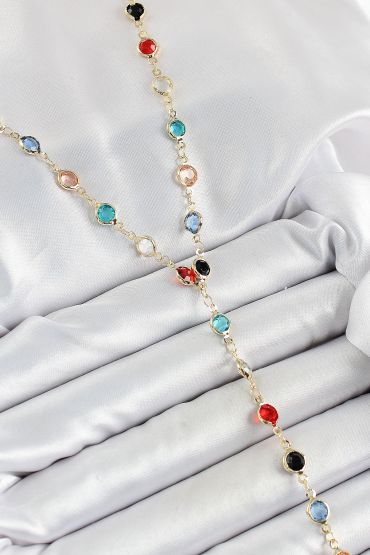 Pirinç Asorti Model Gold Renk Zirkon Taşlı Y Kolye - TJ-BKO10249