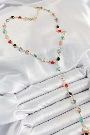 Pirinç Asorti Model Gold Renk Zirkon Taşlı Y Kolye - TJ-BKO10249