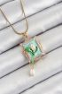 316L Çelik Zincir Turkuaz Sanatsal Portre Sallantılı İnci Detaylı Lale Model Gold Renk Kadın Kolye - TJ-BKO10280