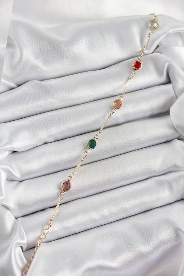 Pirinç Asorti Model Gold Renk Zirkon Taşlı Kadın Bileklik - TJ-BB7038