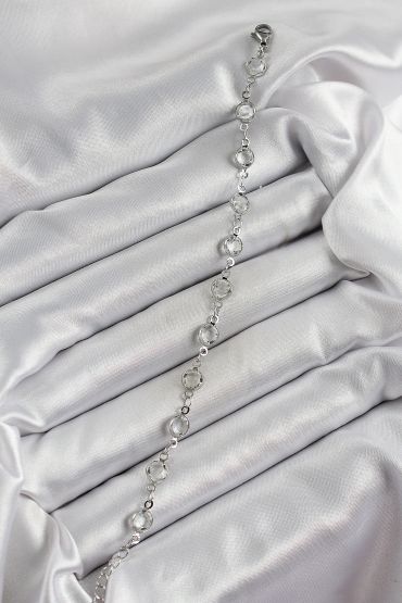 Pirinç Gümüş Renk Zirkon Taşlı Bileklik - TJ-BB7044
