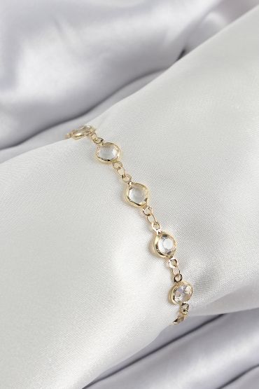 Pirinç Gold Renk Zirkon Taşlı Kadın Bileklik - TJ-BB7045