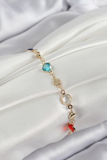Pirinç Karışık Renk Zirkon Taşlı Gold Renk Kadın Bileklik - TJ-BB7051