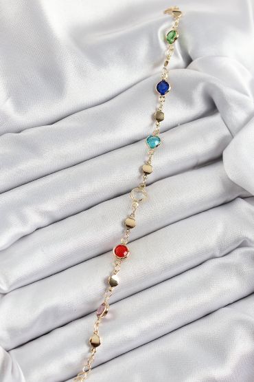 Pirinç Karışık Renk Zirkon Taşlı Gold Renk Kadın Bileklik - TJ-BB7051