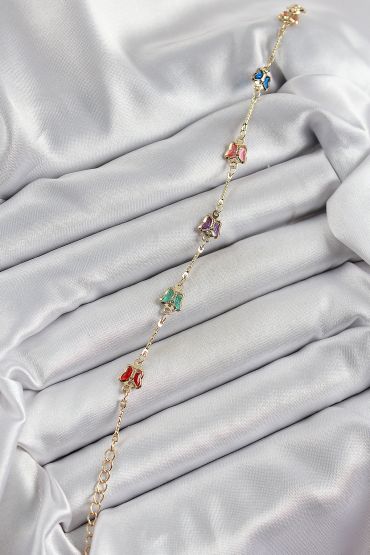Pirinç Gold Renk Karışık Renk Kelebek Zirkon Taşlı Kadın Bileklik - TJ-BB7057