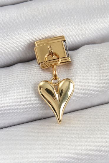 316L Çelik Sallantılı Kalp Model Gold Renk Nomination Charm - TJ-BC1399