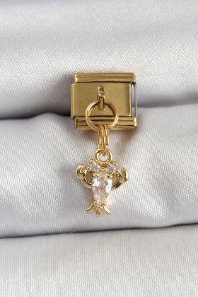 316L Çelik Sallantılı Zirkon Taşlı Yengeç Model Gold Renk Nomination Charm - TJ-BC1417