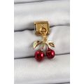 316L Çelik Sallantılı Kırmızı Kiraz Model Gold Renk Nomination Charm - TJ-BC1428