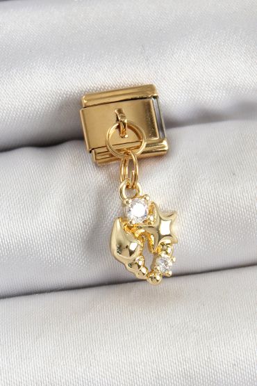 316L Çelik Sallantılı Zirkon Taşlı Deniz Kabuğu Ve Yıldız Model Gold Renk Nomination Charm - TJ-BC1436