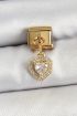 316L Çelik Sallantılı Zirkon Taşlı Kalp Model Gold Renk Nomination Charm - TJ-BC1442