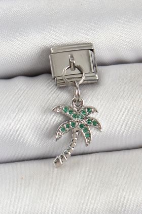 316L Çelik Sallantılı Zirkon Taşlı Palmiye Ağacı Model Gümüş Renk Nomination Charm - TJ-BC1445