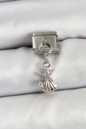 316L Çelik Sallantılı Zirkon Taşlı Deniz Yıldızı Ve İstiridye Model Gümüş Renk Nomination Charm - TJ-BC1454