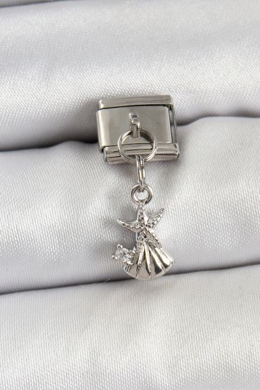 316L Çelik Sallantılı Zirkon Taşlı Deniz Yıldızı Ve İstiridye Model Gümüş Renk Nomination Charm - TJ-BC1454