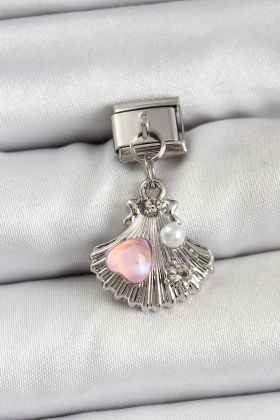 316L Çelik Sallantılı İnci Detaylı İstiridye Model Gümüş Renk Nomination Charm - TJ-BC1464